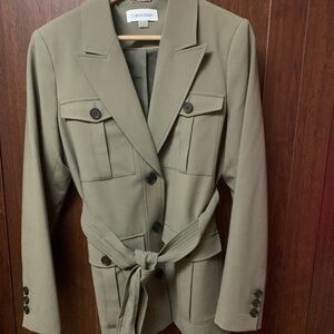 Calvin Klein women’s belted utility-style blazer (olive/green, size 14)
